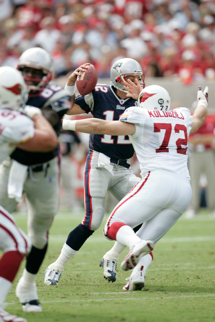 Ross Kolodziej sacking New England Patriots quarterback Tom Brady (Credit: Craig Melvin-USA TODAY Sports)